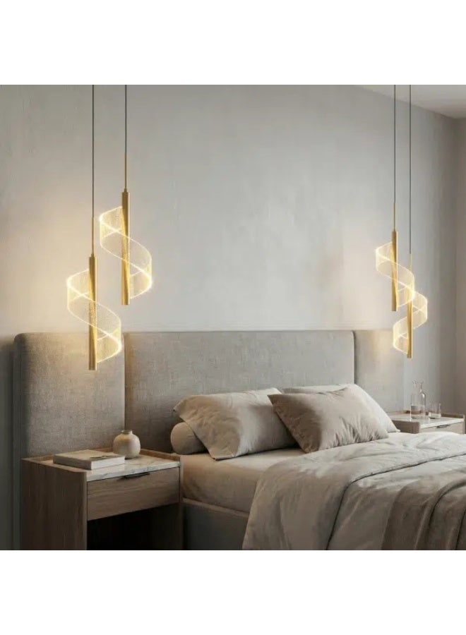 Acrylic pendant lamp for bedroom bedside, simple modern LED lamp, indoor chandelier, ceiling pendant lights for dining room, living room, hallway and kitchen (gold) - Image 4
